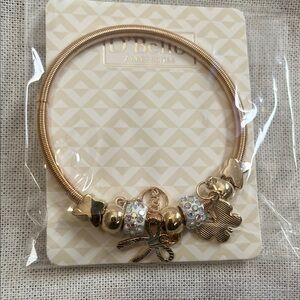 Gold Charm Bracelet with Crystal Accents